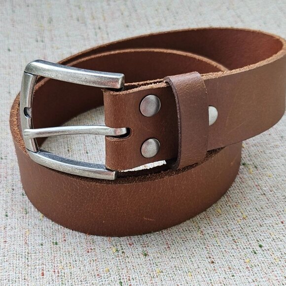 Men Belt Brown Genuine Leather Waistband Unisex Belt Pin Buckle Size 32 inches - Picture 2 of 12